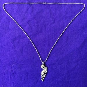 Silver Dragon Serpent Charmed Ball Chain Necklace